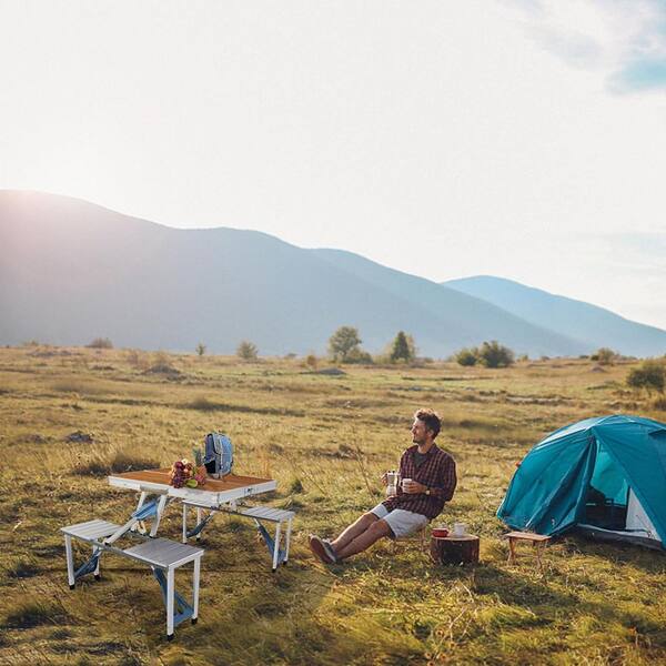Oyezvary Folding Picnic Table with Umbrella Hole, Portable