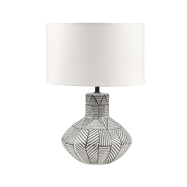 Keazile Nia 20 in. White Ceramic Table Lamp with Cotton Shade