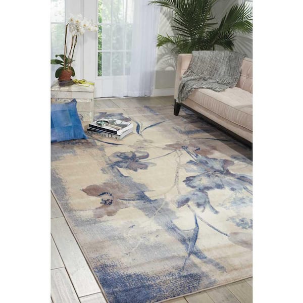 Somerset Ivory/Blue doormat 2 ft. x 3 ft. Floral Contemporary Area Rug