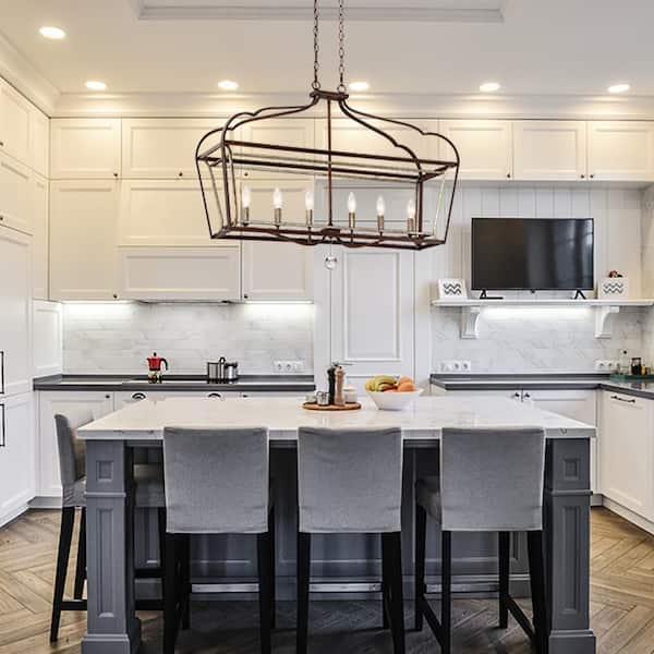 Astrapia 6-Light Dark Rubbed Sienna with Aged Silver Island Light