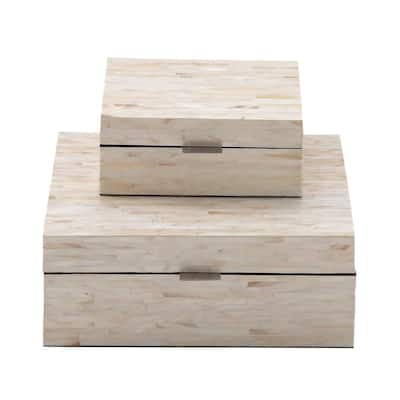 MDF Multiple Decorative Boxes with Off-White and Tan Rectangular Mother of Pearl Tile Inlay (Set of 2)