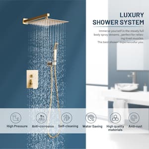 Rain 1-Spray Shower Kits 10 in. Shower System with Valve 1.8 GPM Pressure Balance Dual Shower Heads in Gold