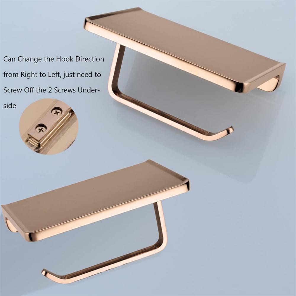 Rose Gold Wall Mounted Toilet Paper Holder with Shelf