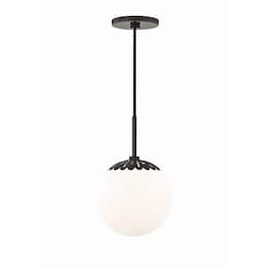 Paige 1-Light 7.5 in. W Old Bronze Pendant with Opal Glossy Glass Shade