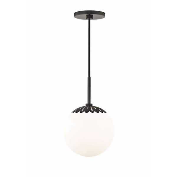 MITZI HUDSON VALLEY LIGHTING Paige 1-Light 7.5 in. W Old Bronze Pendant with Opal Glossy Glass Shade