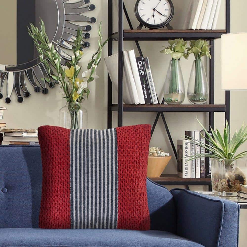 Red and Blue Nautical Striped Square Throw Pillow