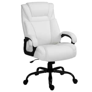 White, Big and Tall Executive Office Chair 400 lbs. Computer Desk Chair with High Back PU Leather Ergonomic Upholstery
