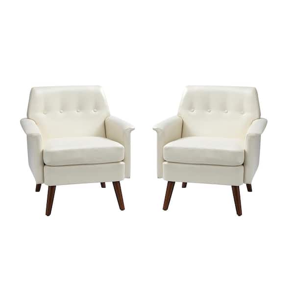 JAYDEN CREATION Mutina Ivory armchair with Solid wood Legs set of 2