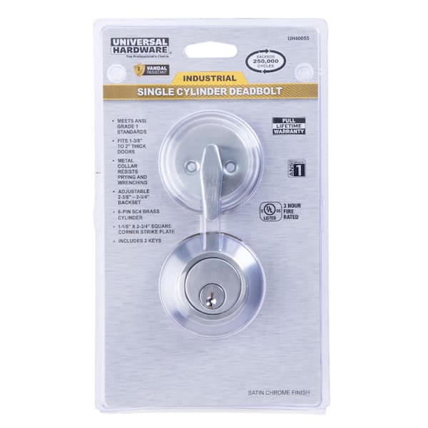 Commercial 2-3/4 in. Single Cylinder Satin Chrome Heavy-Duty Industrial Deadbolt Commercial 2-3/4 in. Single Cylinder Satin Chrome Heavy-Duty Industrial Deadbolt