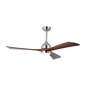 52 in. Indoor Nickel Industrial 3 Wood Blades Ceiling Fan with White Integrated LED with Remote Included