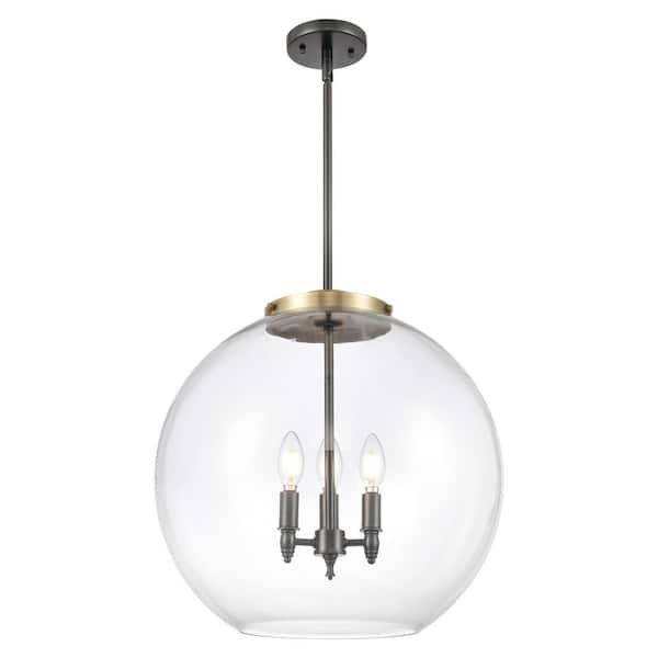 Athens 60-Watt 3-Light Black Antique Brass Shaded Mini Pendant Light with Clear Glass Shade