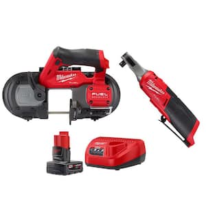 M12 FUEL 12-Volt Lithium-Ion Cordless Compact Band Saw and M12 FUEL High Speed 3/8 in. Ratchet with Battery and Charger