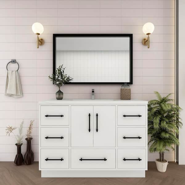 Victoria 47 in. W x 20 in. D x 35 in. H Single Sink Freestanding Bath Vanity in Gloss White with White Acrylic Top