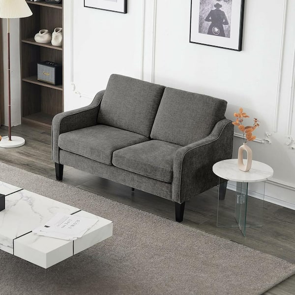 53.6 in. Gray Chenille 2-Seater Loveseat with Cushion