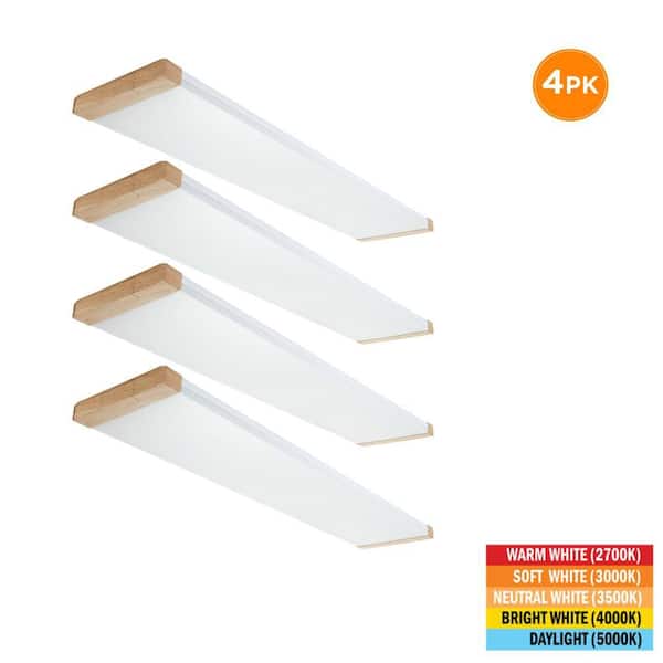 4-Pack 46 in. x 10 in. LED Flush Mount Ceiling Light Fixture, Oak Design End Caps, Low Profile, 2700K-5000K, 5500 Lumens