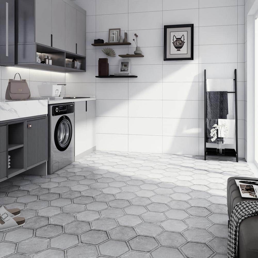 Décor Gray Hexagon Porcelain Wall & Floor Tile