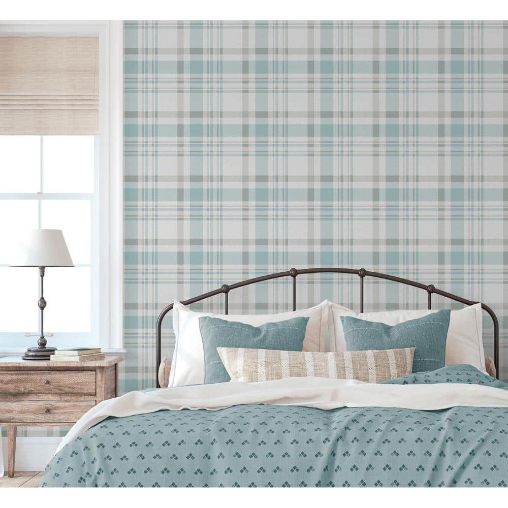 Gray and Cream Plaid Non-Pasted Washable Wallpaper Roll