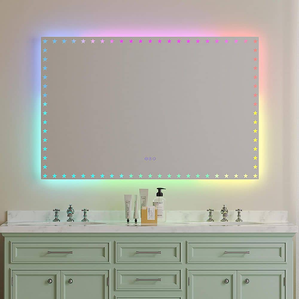 Clear 55 in. W x 36 in. H Rectangle Frameless Metal Wall Mirror, LED Bath M