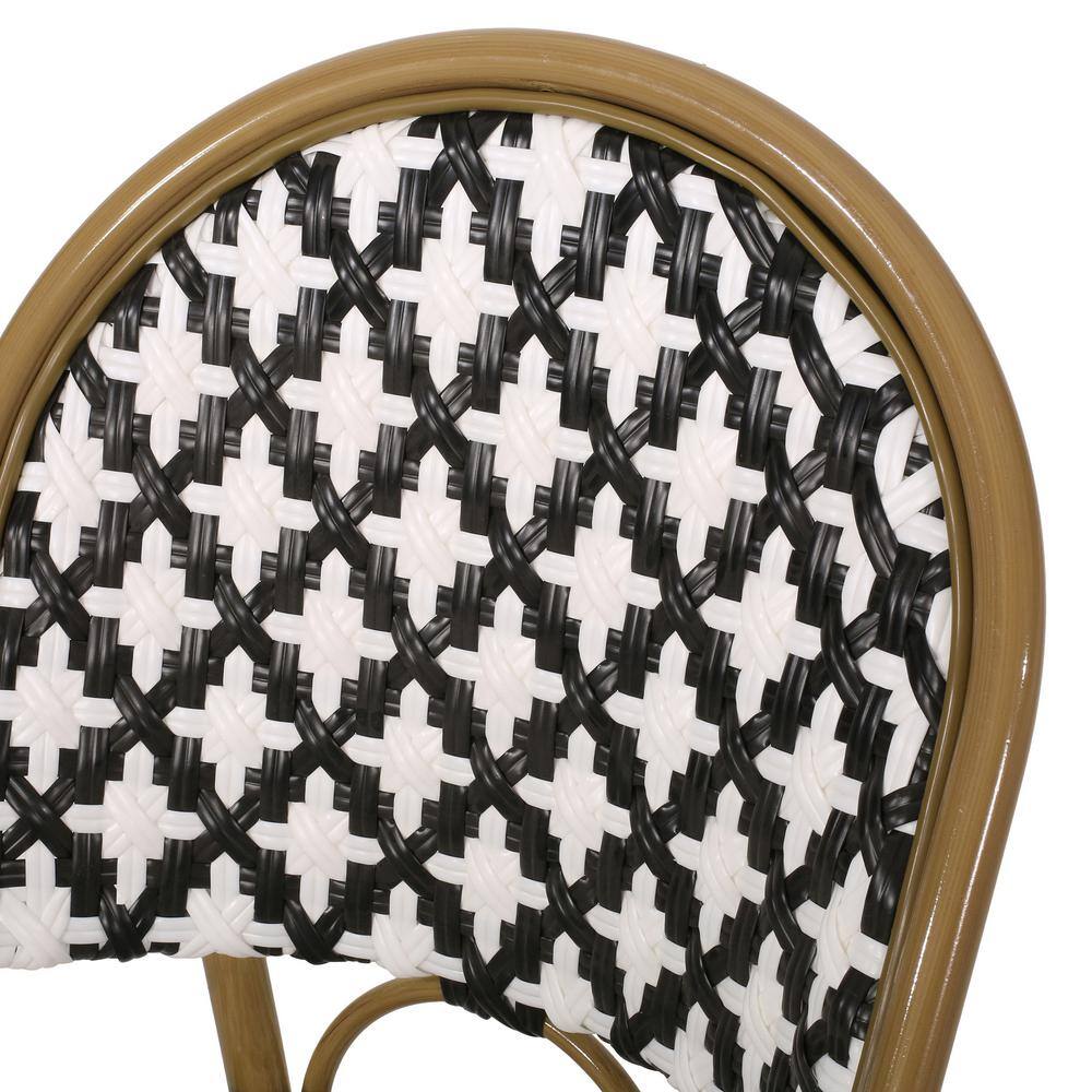 Bamboo Finish Aluminum Bistro Dining Chair Set, Black and White, Set of 4
