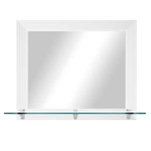25.5 in. W x 21.5 in. H Rectangular Framed Gallery Black and White Horizontal Wall Mirror with Tempered Glass Shelf