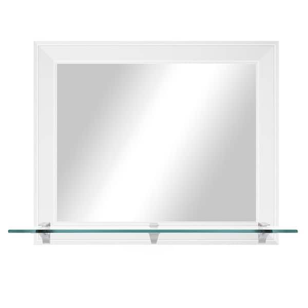 Unbranded 25.5 in. W x 21.5 in. H Rectangular Framed Gallery Black and White Horizontal Wall Mirror with Tempered Glass Shelf