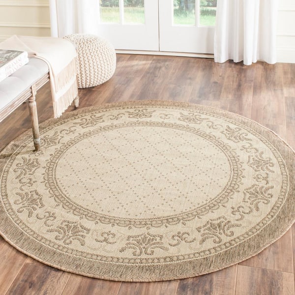 Courtyard Natural/Brown 5 ft. x 5 ft. Round Border Indoor/Outdoor Patio  Area Rug