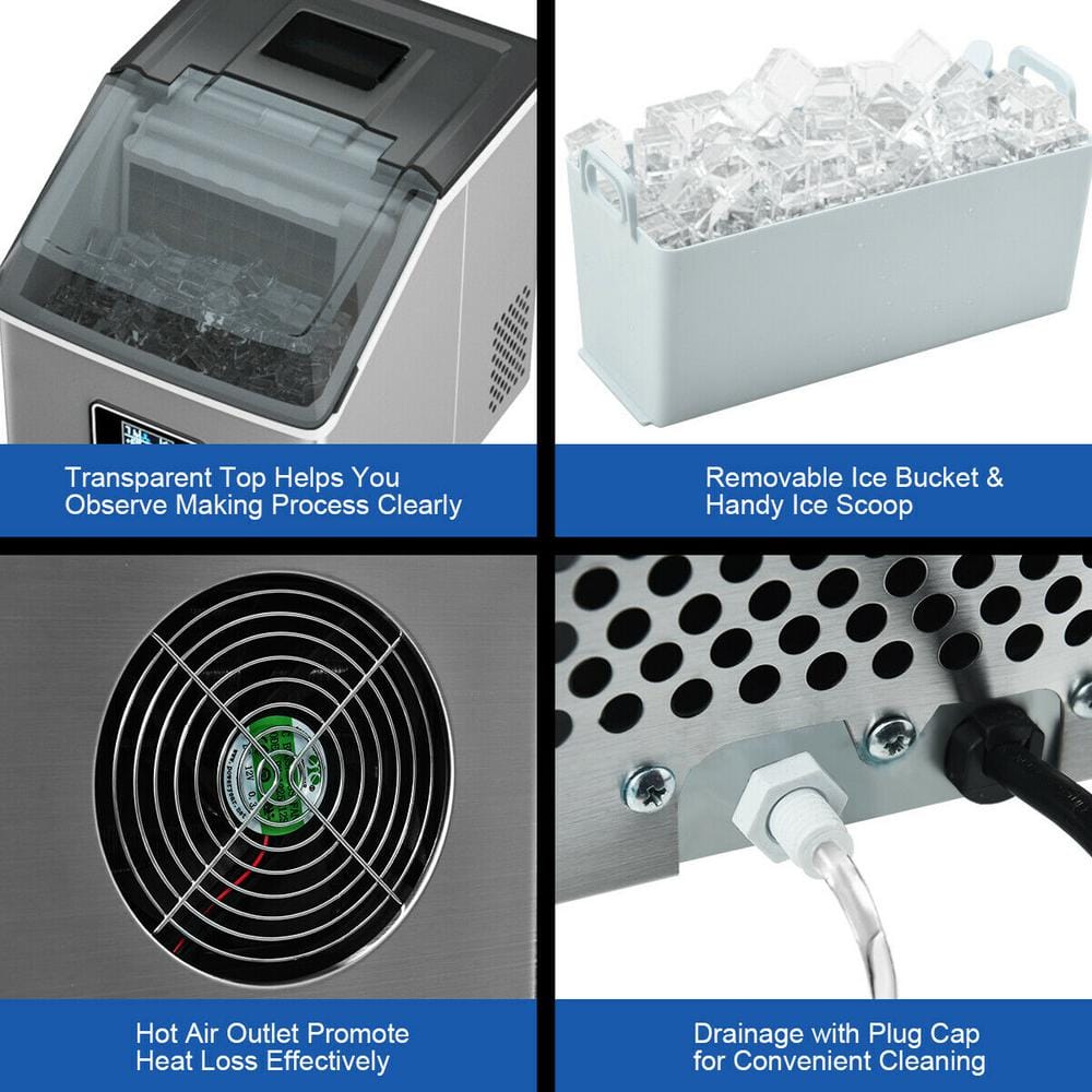 Silver Stainless Steel Portable Ice Maker with LCD Display
