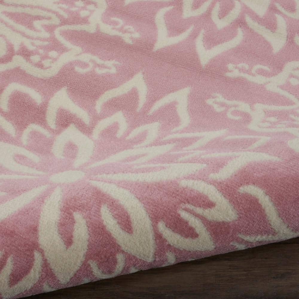 Ivory and Pink Floral Synthetic 8' x 10' Rectangular Rug