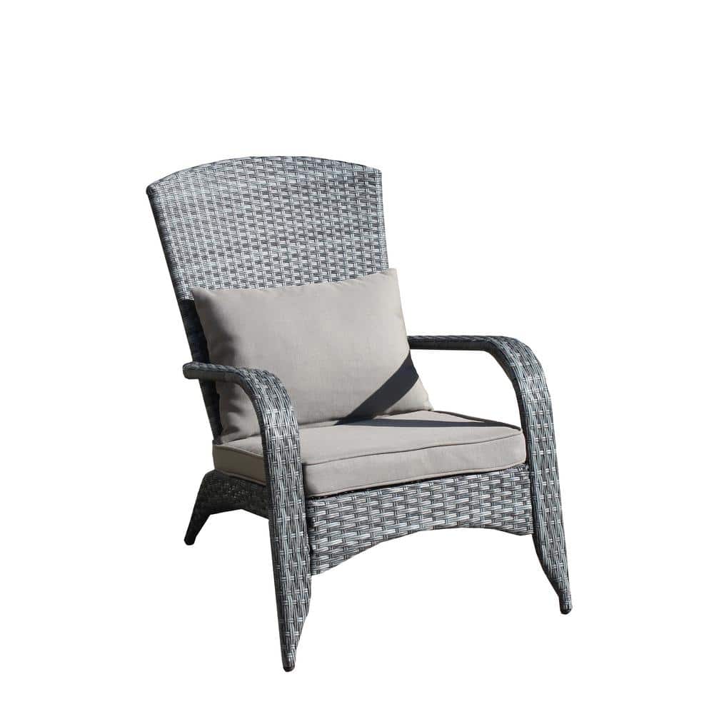 1-Piece Wicker Outdoor Lounge Chair with Gray Cushion, Water Resistant /UV 