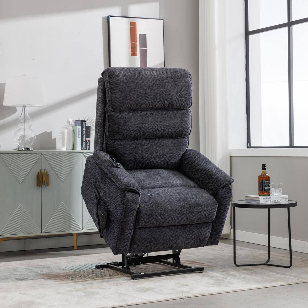 Grey Chenille Power Lift Recliner with Heat and Massage