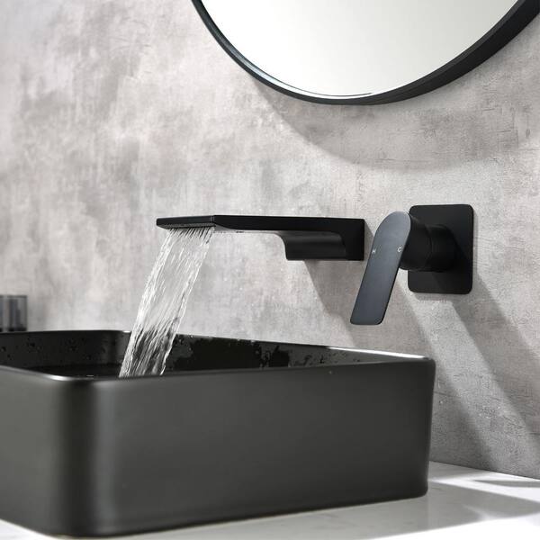 Waterfall Bathtub Faucet Bathroom Sink Faucet Wall Mounted  W/Valve Matte Black 