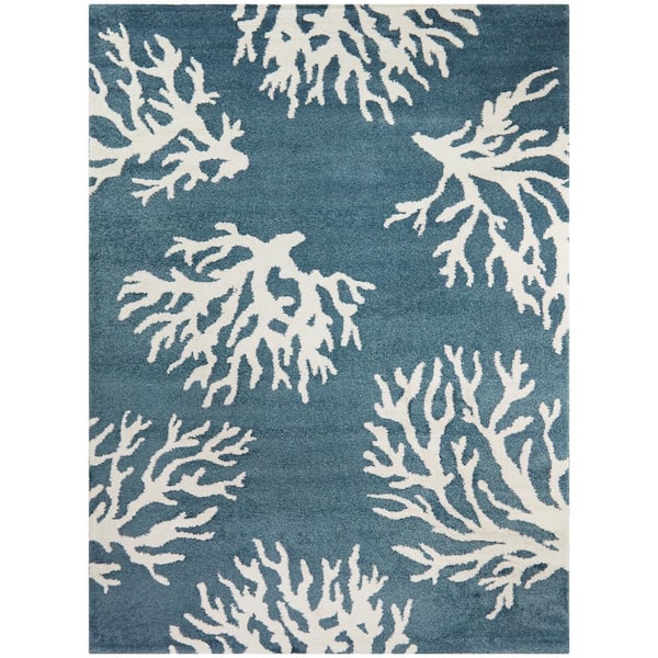 Caistor White 8 ft. x 10 ft. Coastal Coral Print Area Rug