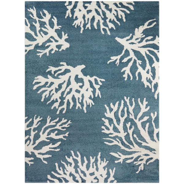 BALTA Caistor White 8 ft. x 10 ft. Coastal Coral Print Area Rug 3008278 ...