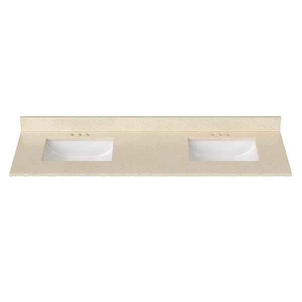 J COLLECTION 67 in. W x 22 in. D Cultured Marble Rectangular Undermount Double Basin Vanity Top in Winter Snow