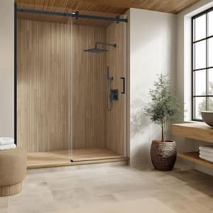 Commix 54-3/8 to 60 in. W x 76 in. H Frameless Exposed Roller Sliding Shower Door in Matte Black, 5/16 in. Clear Glass