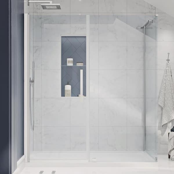 OVE Decors Pasadena 60 in. L x 36 in. W x 75 in. H Corner Shower Kit with Pivot Frameless Shower Door in Chrome and Shower Pan
