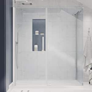 Pasadena 60 in. L x 34 in. W x 75 in. H Corner Shower Kit with Pivot Frameless Shower Door in Chrome and Shower Pan