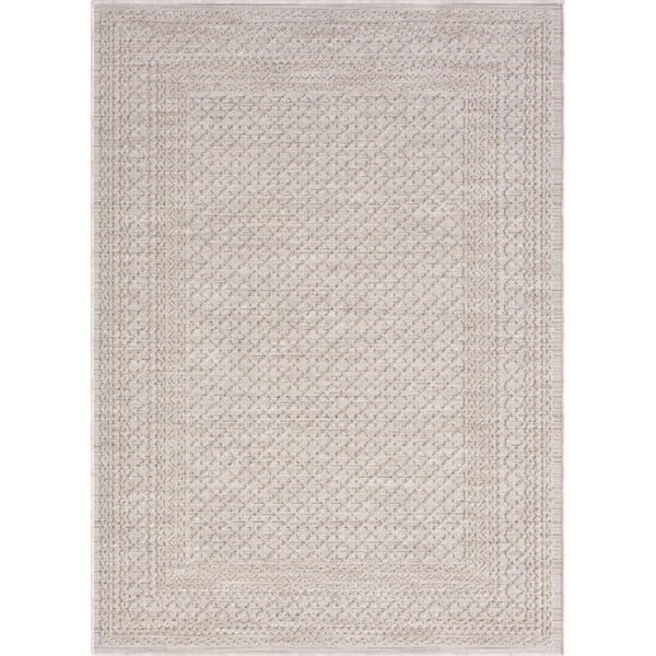Ivory 8 ft. x 9 ft. Woven Geometric PET Polyester Rectangle Indoor/Outdoor Area Rug