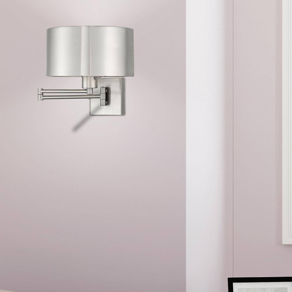Brushed Nickel Swing Arm Wall Sconce with Drum Shade