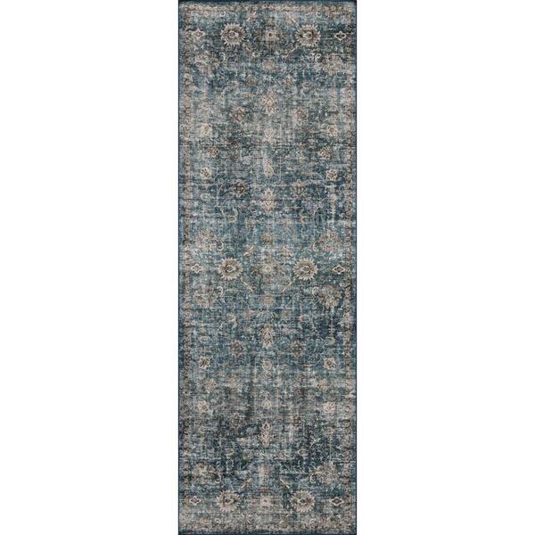 Anniston Lagoon/Natural 2 ft. 6 in. x 10 ft. Machine Washable Runner Rug