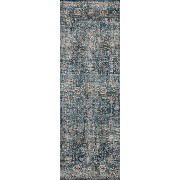 Anniston Lagoon/Natural 2 ft. 6 in. x 12 ft. Machine Washable Runner Rug