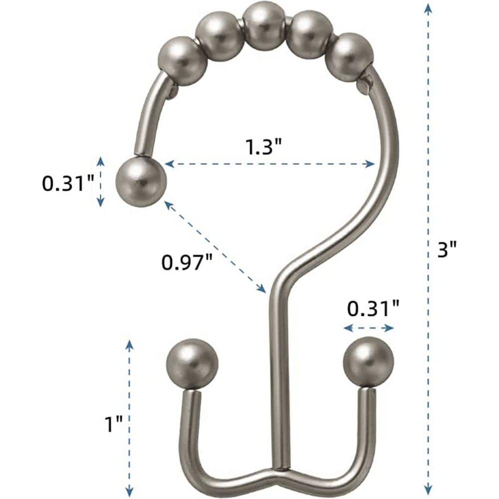 Matte Nickel Double Glide Shower Curtain Hooks, Set of 12