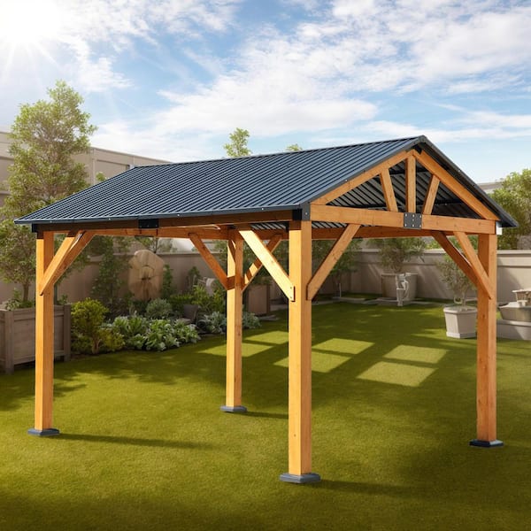 Clihome 10 ft. x 12 ft. Wood Grain Galvanized Steel Roof