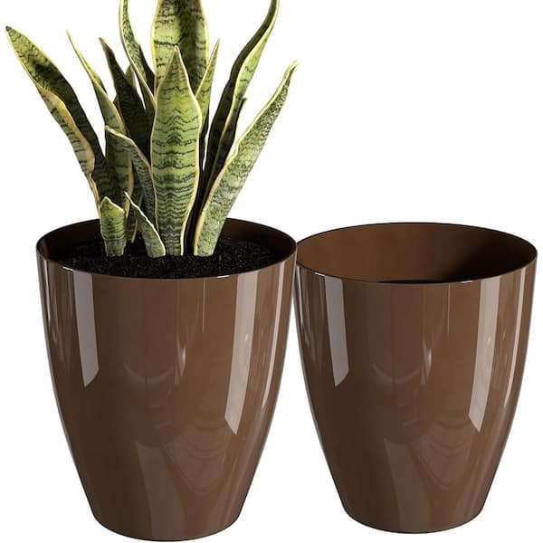 ITOPFOX Modern 15 in. L x 10 in. W x 10 in. H Champagne Ceramic Round Indoor/Outdoor Planter (2-Pack)