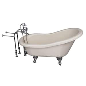 5 ft. Acrylic Ball and Claw Feet Slipper Tub in Bisque with Polished Chrome Accessories