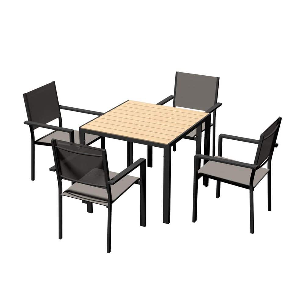 5-Piece Metal Outdoor Dining Set, Patio Dining Furniture Set with 1 Square 
