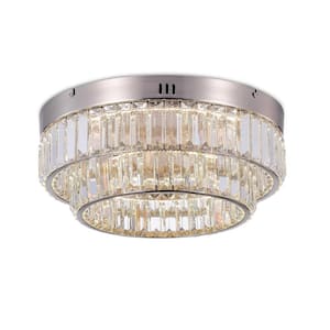 Stella Collection 15.74 in. W X 7.48 in. H Double Tier Satin Nickel Integrated LED Flush Mount