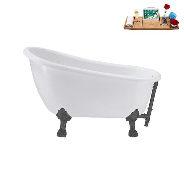 Streamline 53 in. Acrylic Clawfoot Non-Whirlpool Bathtub in Glossy White with Brushed GunMetal Drain And Brushed GunMetal Clawfeet