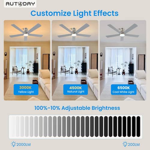 52 in. Indoor/Outdoor Nickel Downrod Mount Ceiling Fan with Dimmable LED Lights and Remote, Quiet Reversible DC Motor ZXXC Ceiling Fans With Lights