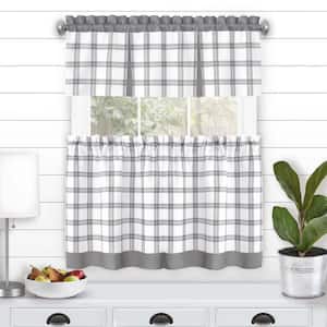 Tate Polyester Light Filtering Tier and Valance Window Curtain Set - 58 in. W x 24 in. L in Grey